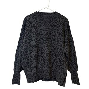 Abercrombie & Fitch Sweatshirt Womens Medium Grey Leopard Print Oversized Slit